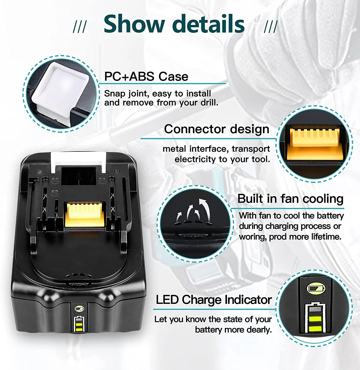 4 Pack For 18V 6Ah Makita BL1860B Battery Replacement & Dual Port Charger Starter Pack / Replacement charger for Makita 18V battery charger DC18RD - Image 6