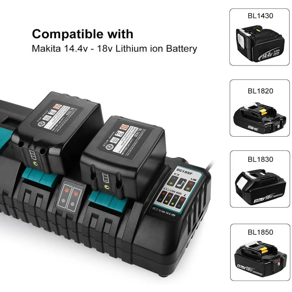 4 Pack For 18V 6Ah Makita BL1860B Battery Replacement & 4-Port 18V lithium-ion charger DC18SF for Makita 14.4V-18V lithium battery BL1890B BL1860 BL1850B BL1430 - Image 5