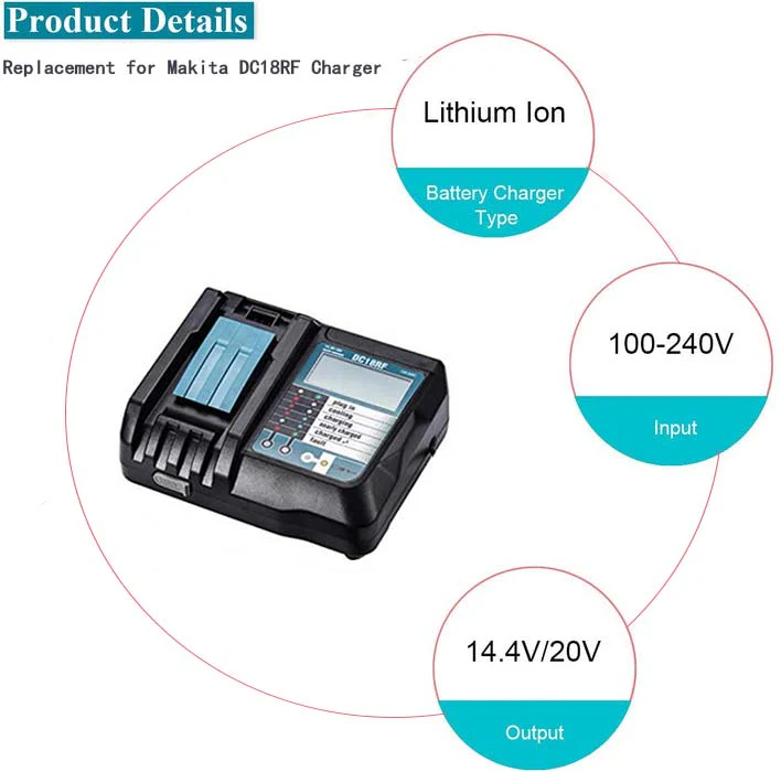 2 Pack For 18V 7.0Ah Makita BL1860B Battery Replacement & For Makita DC18RF/RC Li-ion Rapid Replacement Battery Charger | 14.4V-18V with Digital Display - Image 6
