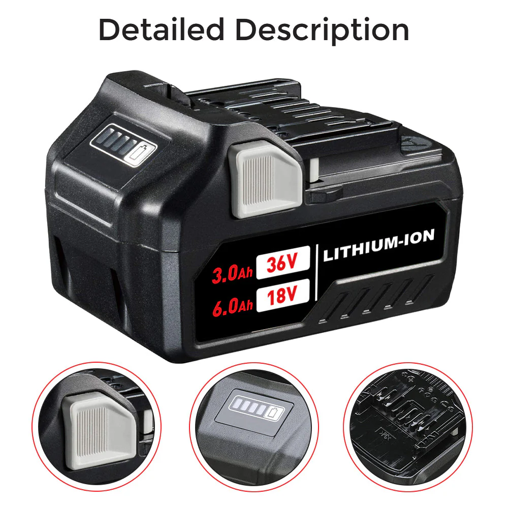 X2 18V/36V 6.0Ah Lithium-ion Replacement Battery for Metabo HPT（Hitachi）MultiVolt Battery / 371751M 372121M BSL36A18 BSL36B18 - Image 3