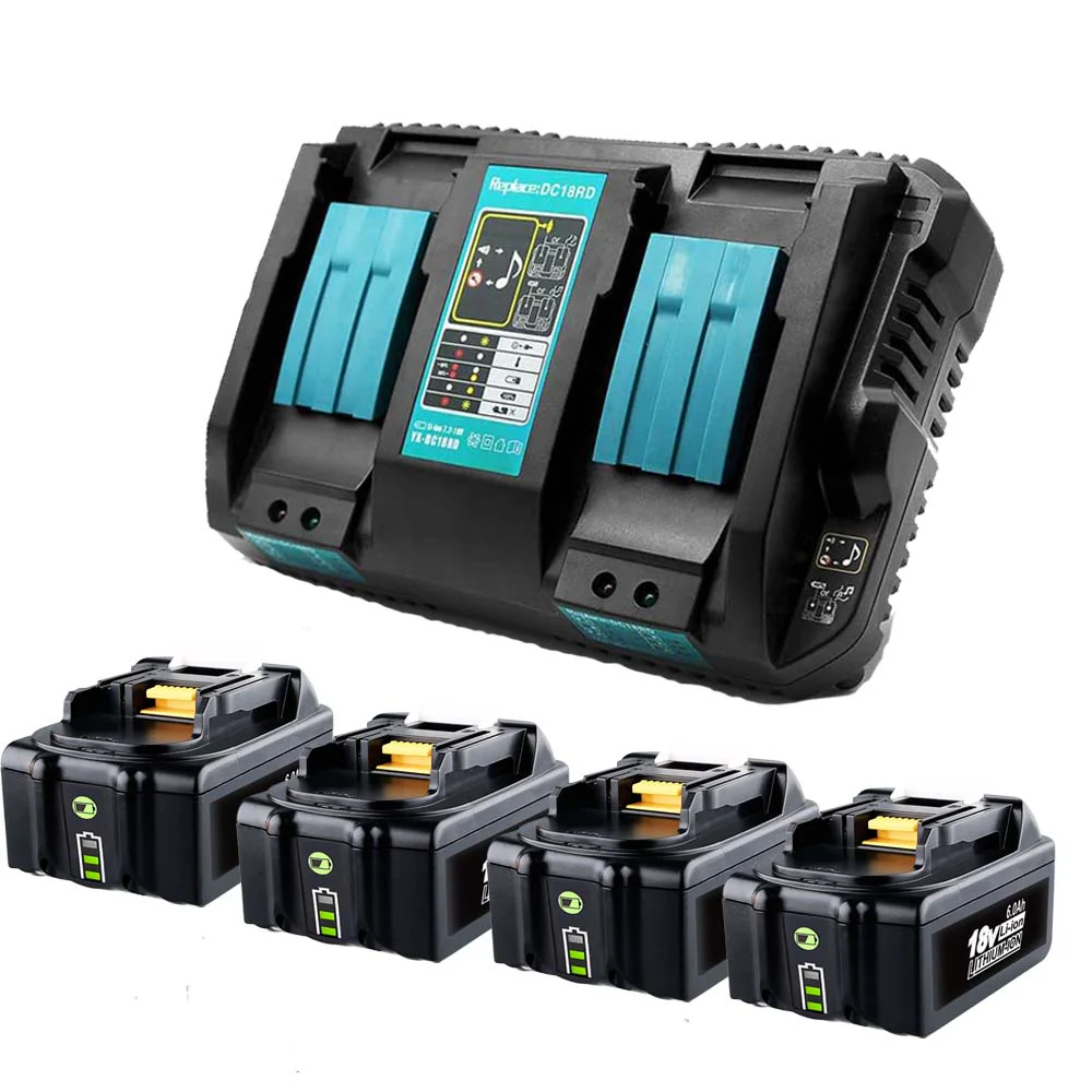 4 Pack For 18V 5Ah Makita BL1850B Battery Replacement & Dual Port Charger Starter Pack / Replacement charger for Makita 18V battery charger DC18RD - Image 7