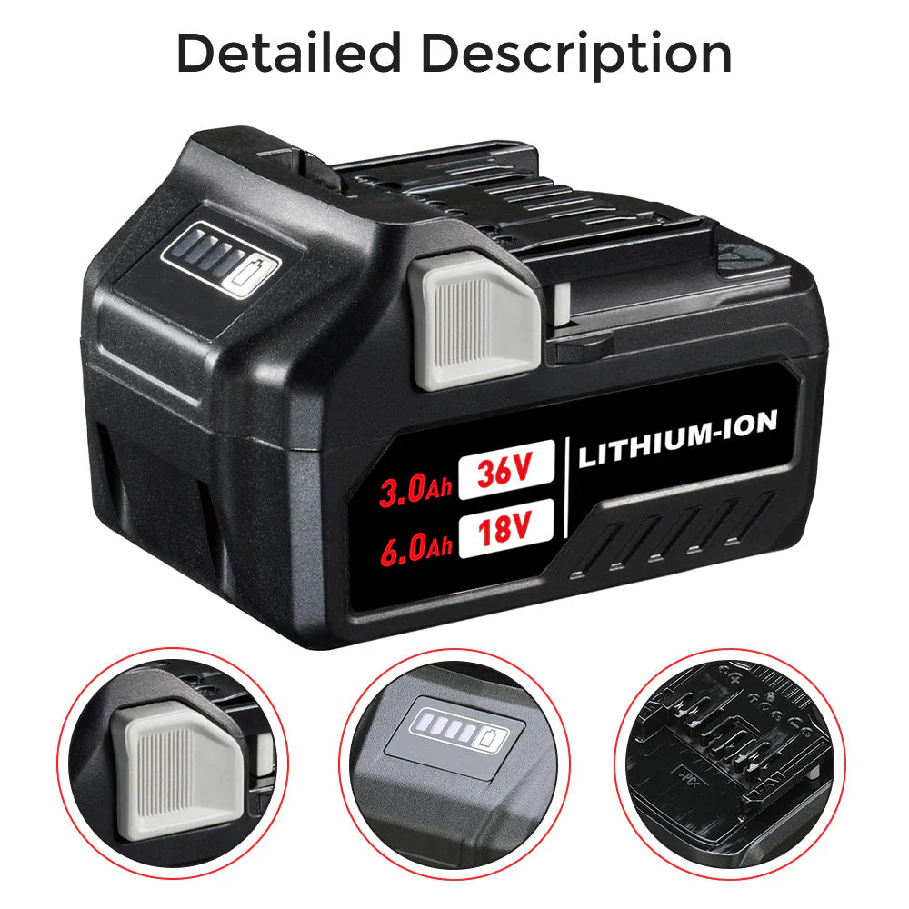 X3 18V/36V 6.0Ah Lithium-ion Replacement  Battery for Metabo HPT （Hitachi） MultiVolt Battery / 371751M 372121M BSL36A18 BSL36B18 - Image 3