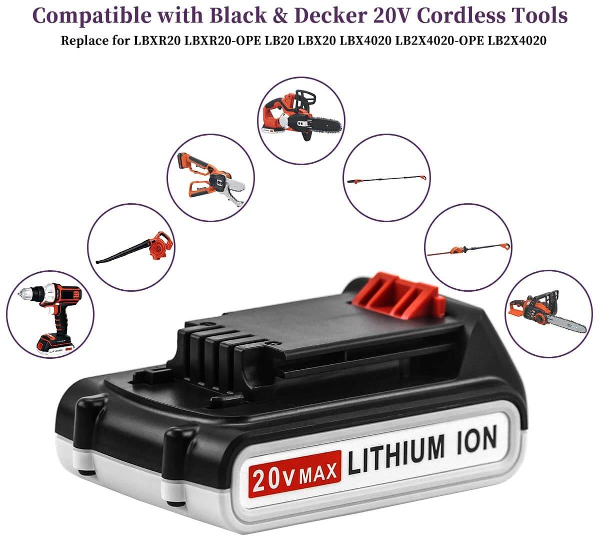 For Black And Decker 20V Battery Replacement | LBXR20 3.0Ah Li-ion Battery - Image 3