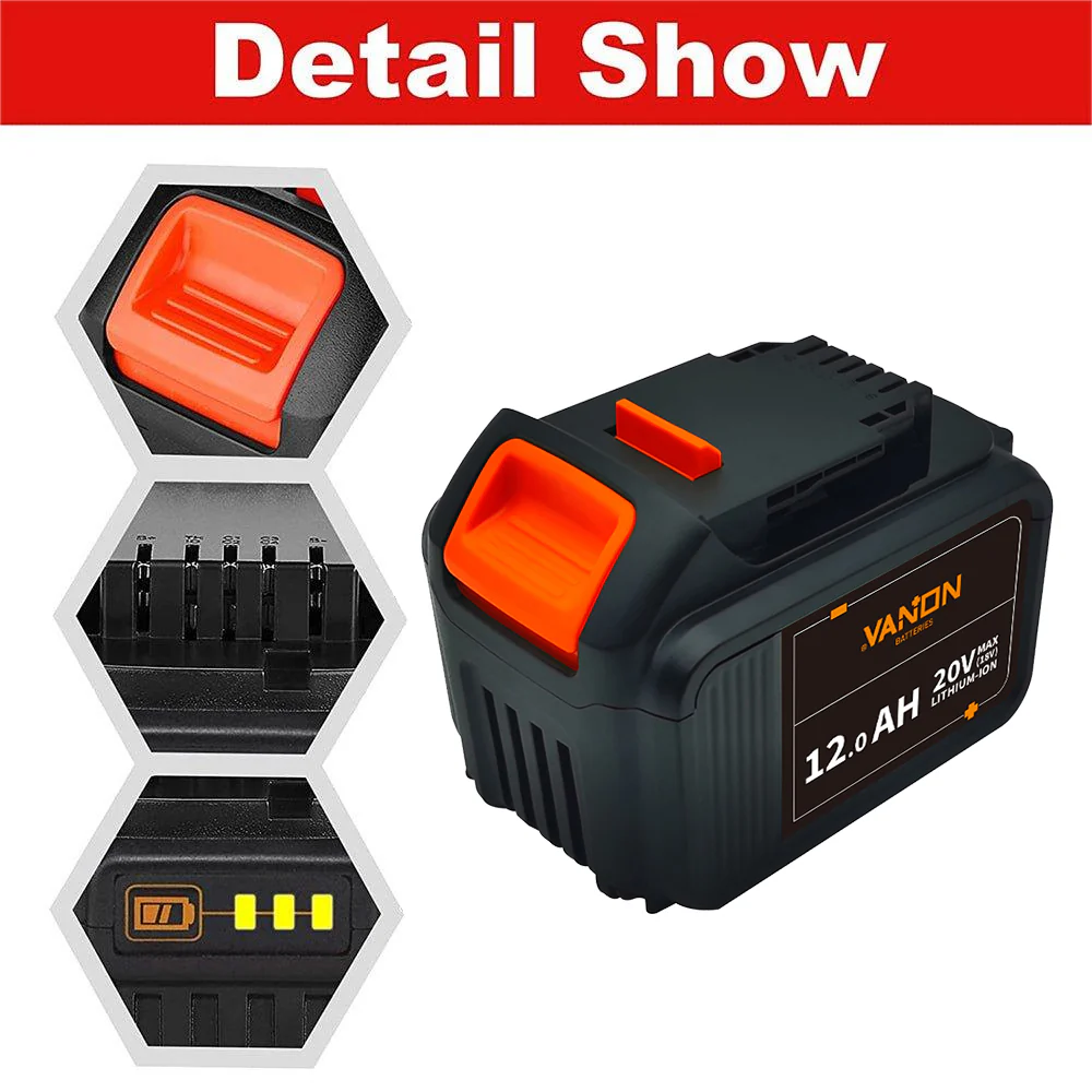 For Dewalt 18V XR Battery 12Ah Replacement | DCB184 DCB205 Lithium Battery - Image 3