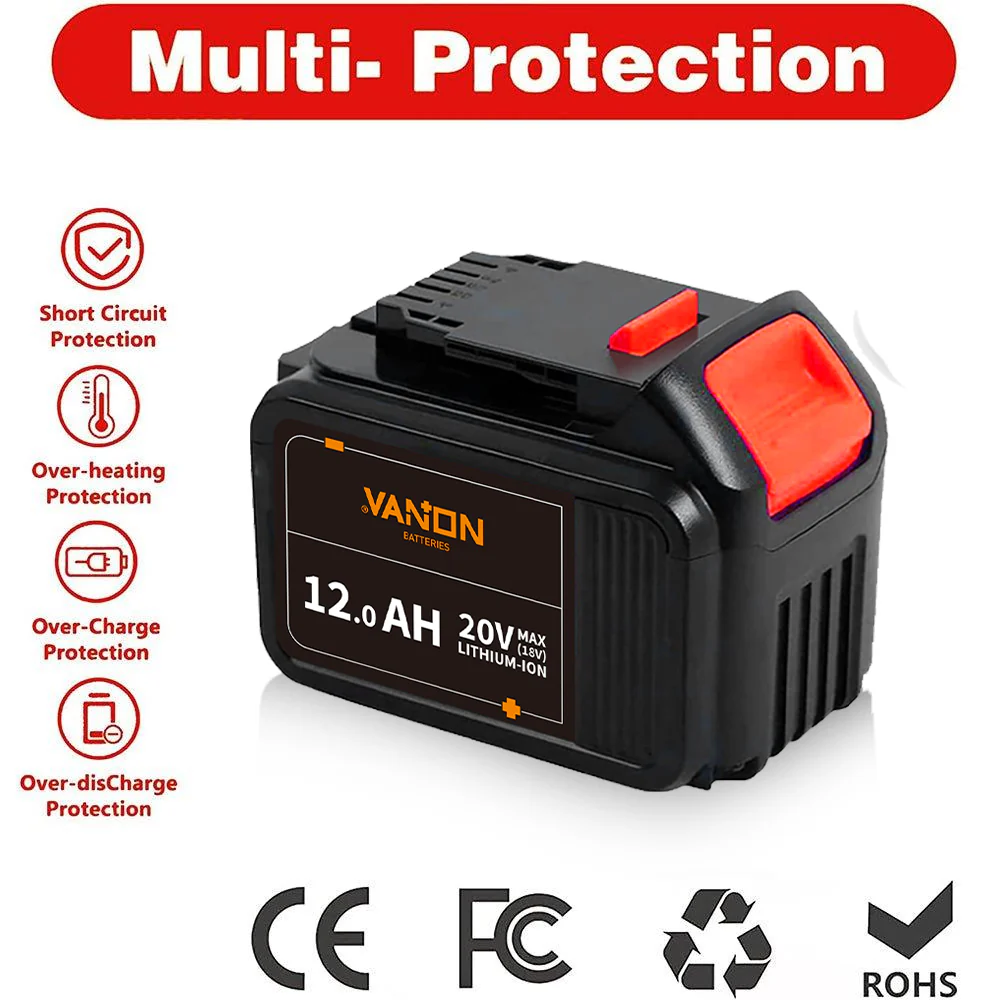 For Dewalt 18V XR Battery 12Ah Replacement | DCB184 DCB205 Lithium Battery - Image 4