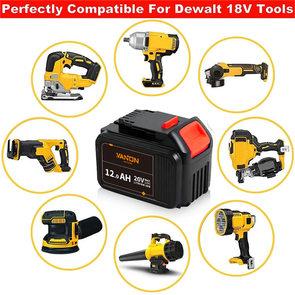 For Dewalt 18V XR Battery 12Ah Replacement | DCB184 DCB205 Lithium Battery - Image 5
