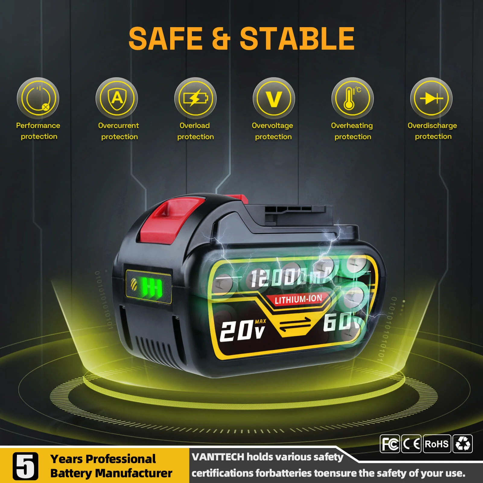 For Dewalt DCB609 20V/60V MAX FLEXVOLT Li-Ion 12.0Ah Battery DCB609-2 DCB606 2Pack - Image 7