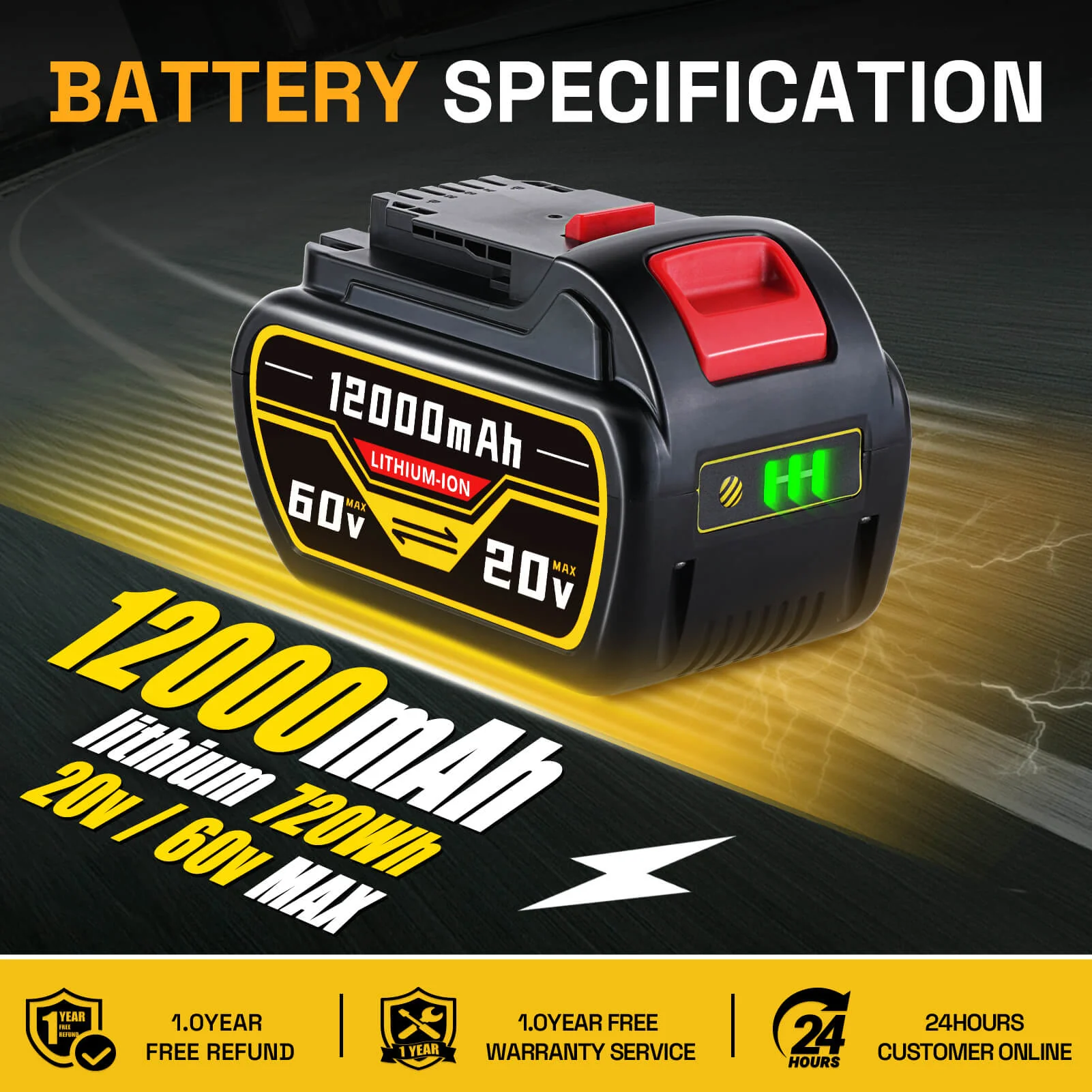 For Dewalt DCB609 20V/60V MAX FLEXVOLT Li-Ion 12.0Ah Battery DCB609-2 DCB606 - Image 5