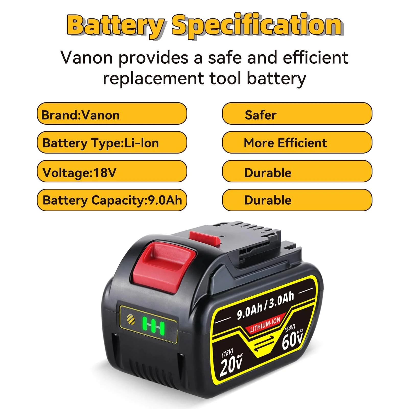 For Dewalt DCB547 18V/54V MAX FLEXVOLT Li-Ion 9.0Ah Battery DCB609-2 DCB606 - Image 3