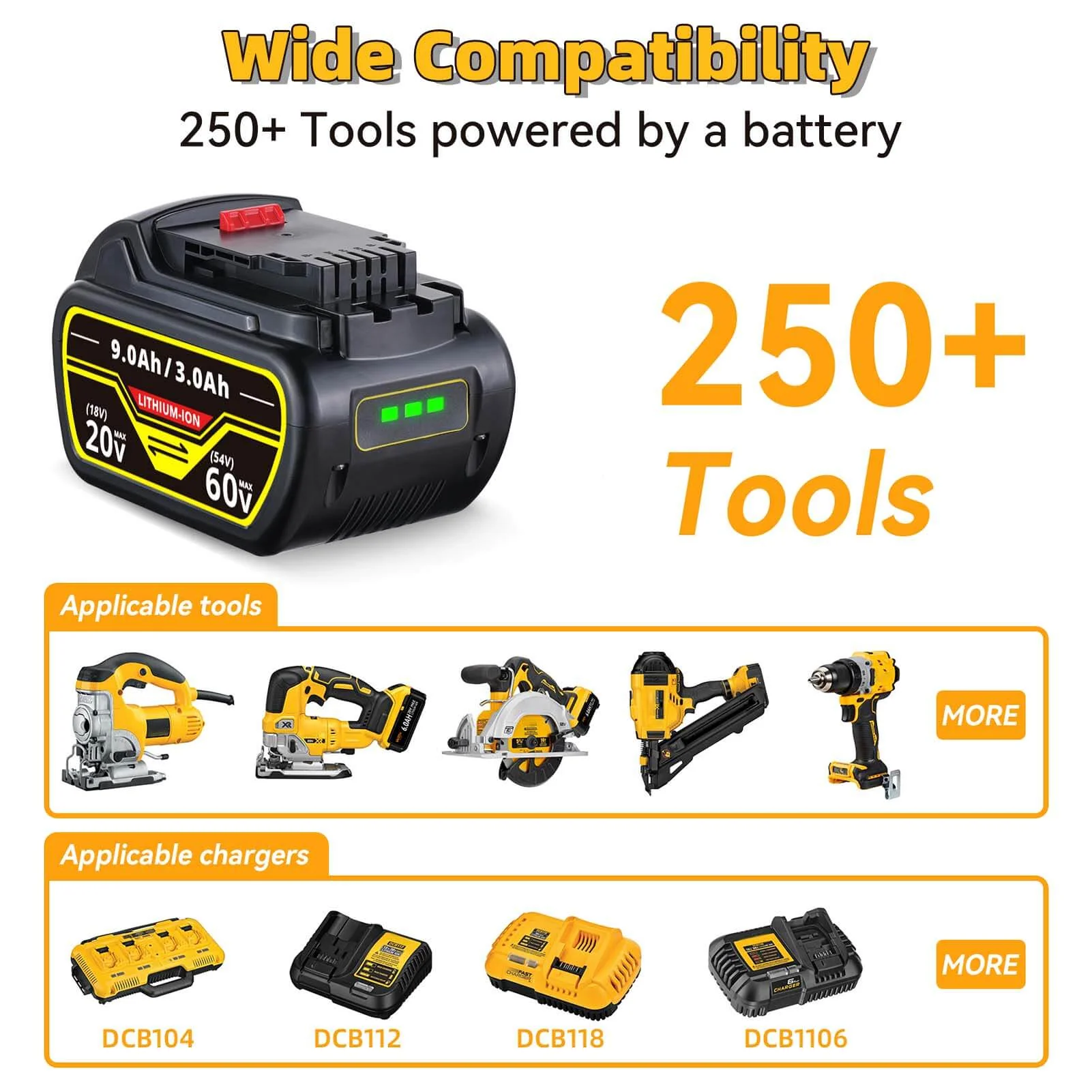 For Dewalt DCB547 18V/54V MAX FLEXVOLT Li-Ion 9.0Ah Battery DCB609-2 DCB606 - Image 7