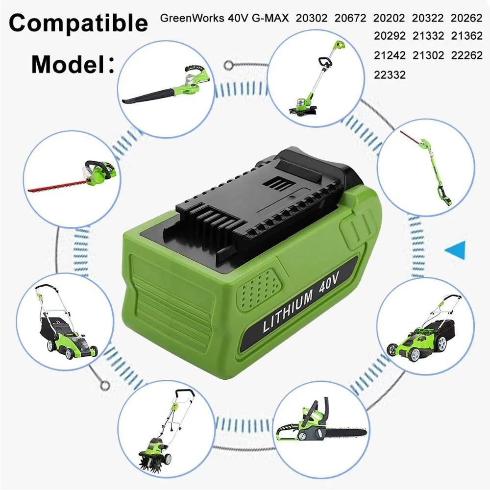 For GreenWorks 40V 6.0Ah Battery Replacement | Lithium Battery 29472 29462 Battery For GreenWorks 40V G-MAX Power Tools (Not for Gen1) - Image 3