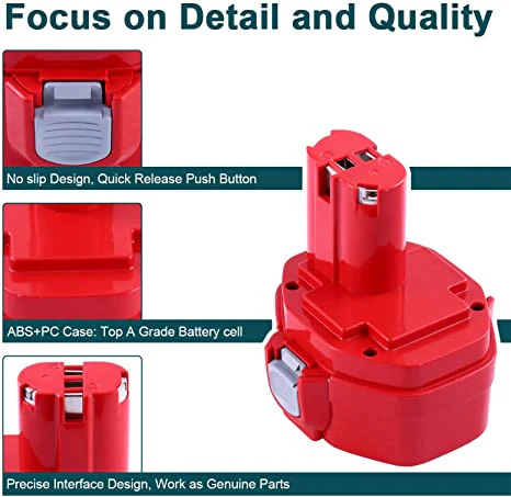 For Makita 14.4V Battery 4.8Ah Replacement | PA14 Battery 4 Pack Red - Image 4