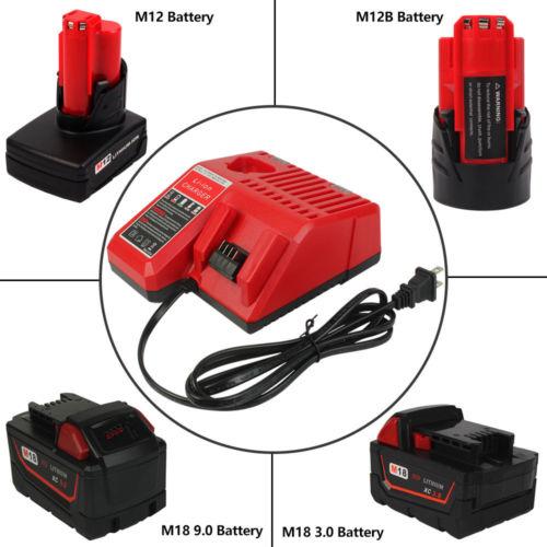 2 Pack For Milwaukee 18V 6Ah  Battery Replacement  & For Milwaukee Replacement Battery Charger | M 12-18C 12V-18V Lithium Battery Charger - Image 8