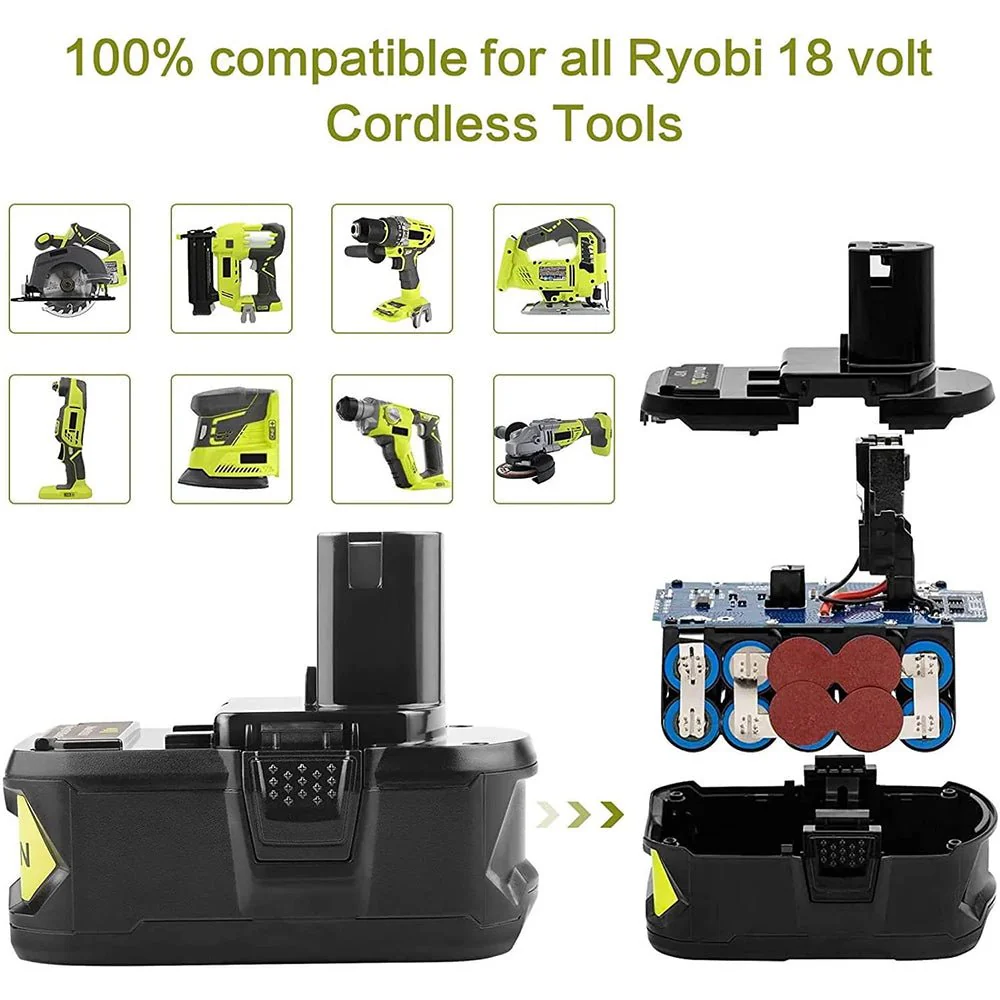 For Ryobi 18V 5.0Ah Battery Replacement 2&4 PACK With Charger For Ryobi 12V-18V P117 P104 Ni-Cd & Li-ion - Image 3