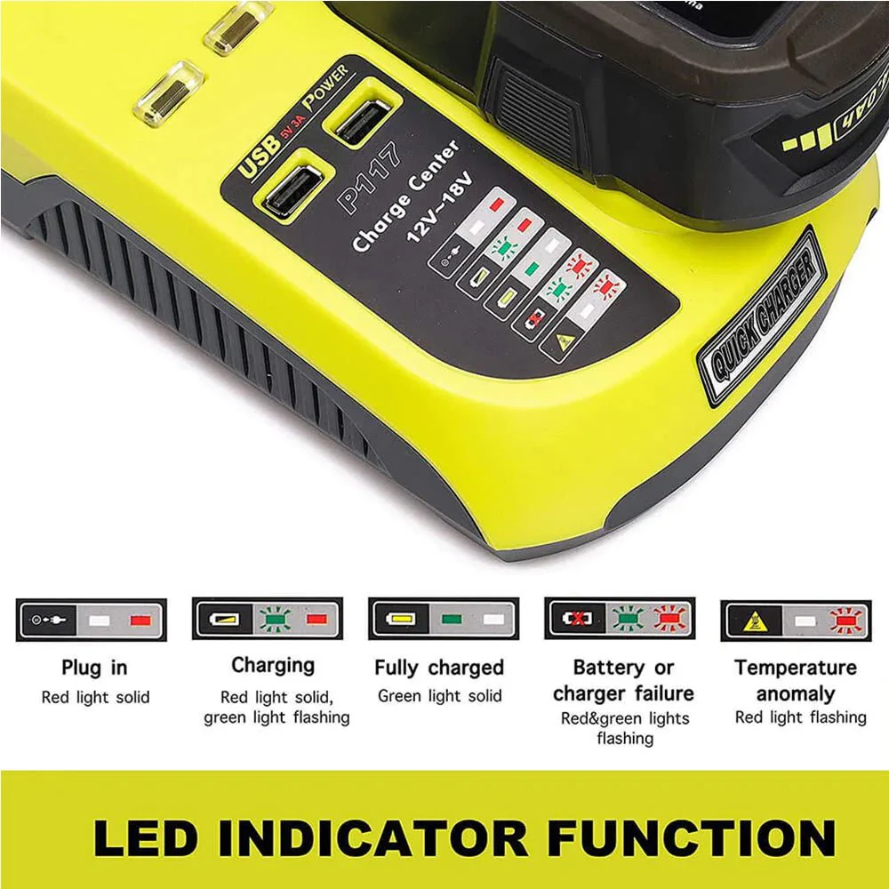 For Ryobi 18V 5.0Ah Battery Replacement 2&4 PACK With Charger For Ryobi 12V-18V P117 P104 Ni-Cd & Li-ion - Image 6