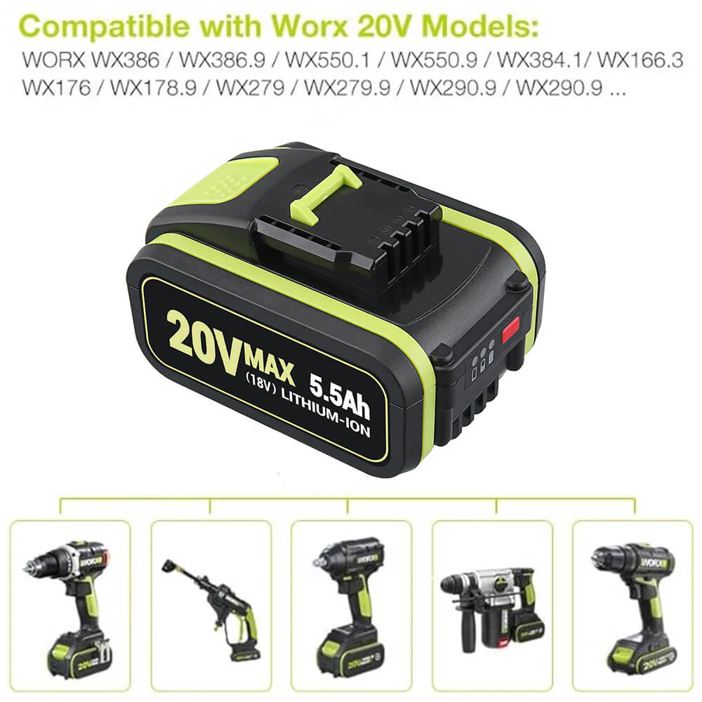 For Worx 20V 5.5Ah Li-ion Replacement Battery WA3551 WA3551.1 WA3553 WA3553.2 WA3641 WG629E - Image 3