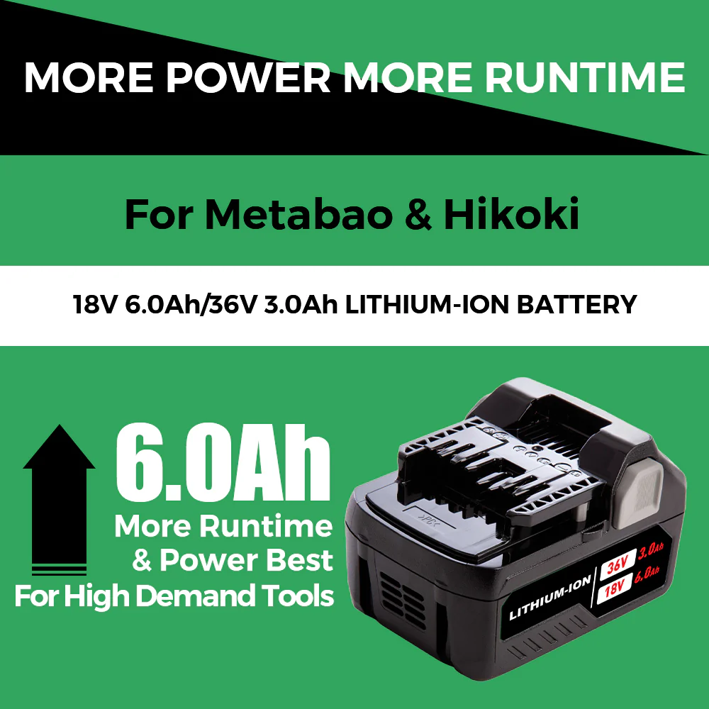 18V/36V 6.0Ah Lithium-ion Replacement Battery for Metabo HPT(Hitachi) MultiVolt Battery / 371751M 372121M BSL36A18 BSL36B18 - Image 6